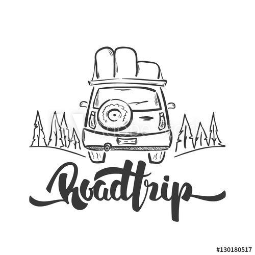 500x500 Vector Illustration Hand Drawn Travel Car And Handwritten - Trip Sketch