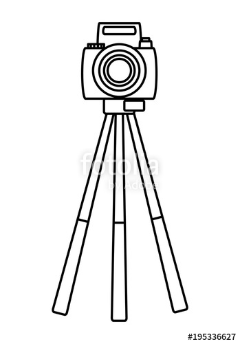 349x500 Sketch Of Camera On The Tripod Over White Background, Vector - Tripod Sketch