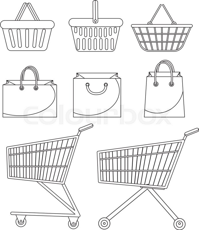 692x800 Shopping Bag, Basket, Trolley, Cart. Icon Set, Doodle, Line - Trolley Sketch