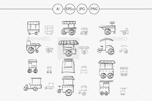 590x393 Sketch Icons Vector Collection For Food Trolley By Yershovoleksandr - Trolley Sketch