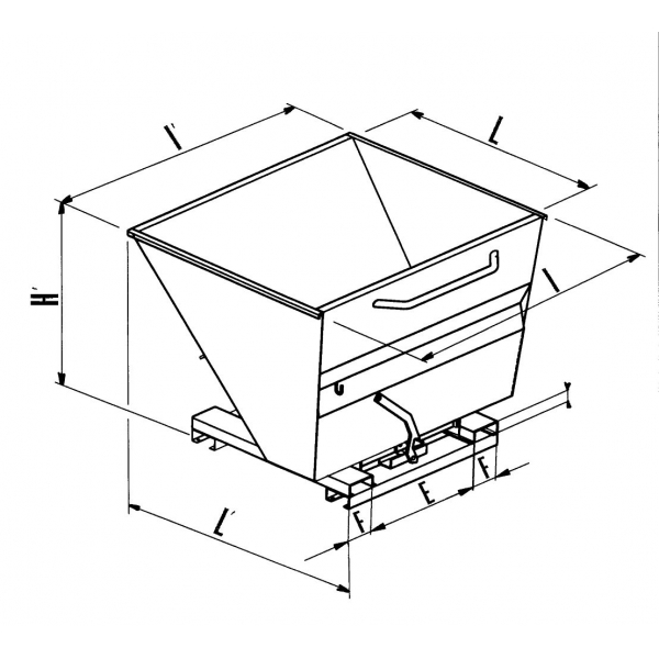 600x600 Tip Bin For Waste - Trolley Sketch
