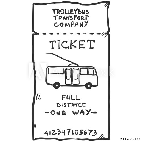 500x500 Vector Single Sketch Trolley Bus Ticket - Trolley Sketch
