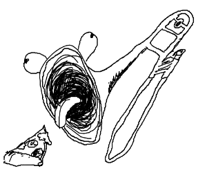300x250 Trombone Eating A Pizza Drawing By Deri - Trombone Sketch