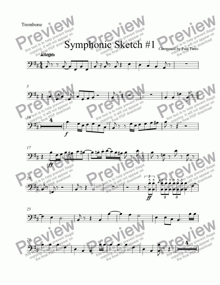 750x970 Trombone Part From Symphonic Sketch - Trombone Sketch