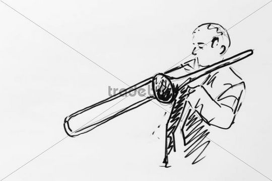540x360 Trombone Player, Drawing, Artist Gerhard Kraus, Kriftel, Germany - Trombone Sketch