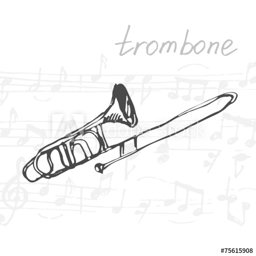 500x500 Vector Illustration Of A Trombone. Sketch. - Trombone Sketch
