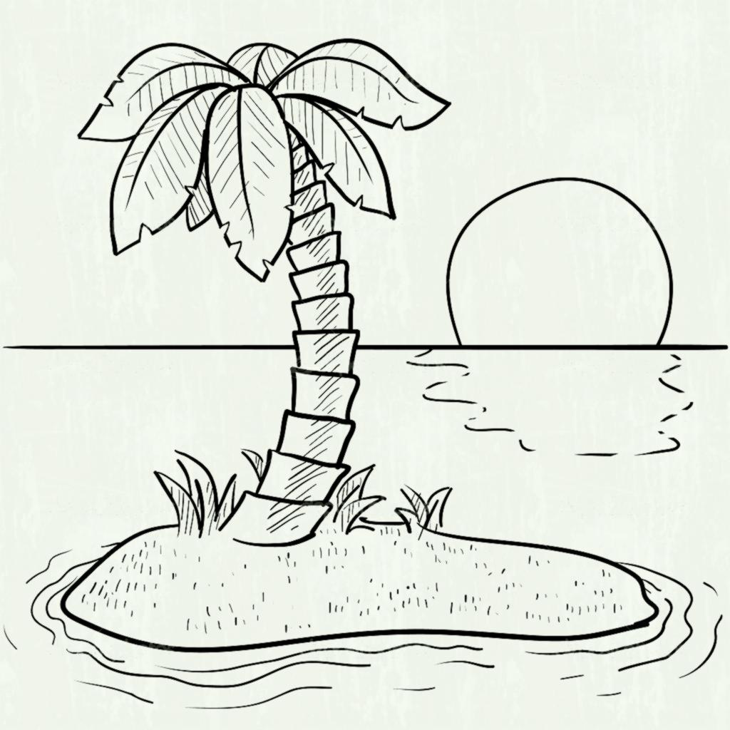 1024x1024 Collection Of Tropical Coloring Pages Download Them And Try To Solve - Tropical Beach Sketch