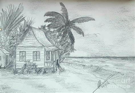 474x328 Tropical Beach Pencil Drawing. Tropical Beach Drawing By Miroslaw - Tropical Beach Sketch