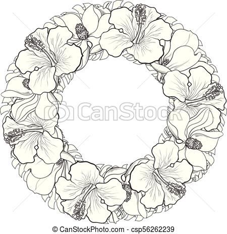 450x464 Tropical Flowers In Sketch Line Floral Composition In Form Of - Tropical Flower Sketch