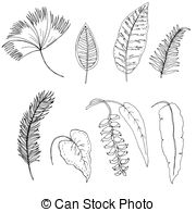 180x195 Floral Hand Drawn Pictures Of Tropical Leaves. Vector Pictures Set - Tropical Leaves Sketch