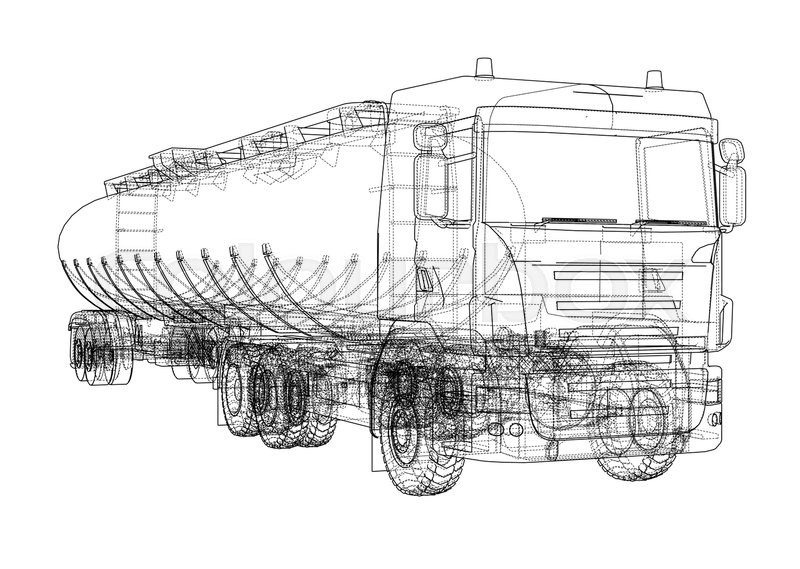 800x569 Oil Truck Sketch Illustration. Vector Image Rendered From 3d Model - Truck Sketch