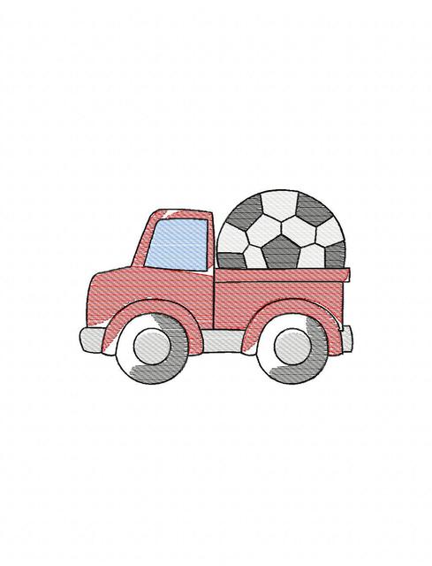 489x640 Truck With Soccer Ball Sketch Embroidery Design - Truck Sketch