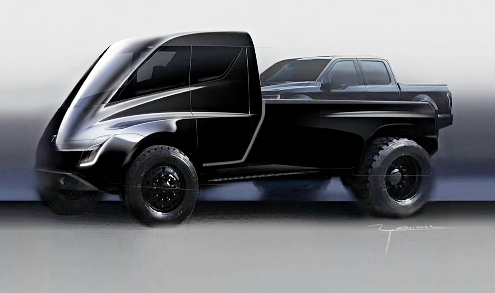 1588x940 Tesla Pickup Truck Sketch 2 - Truck Sketch