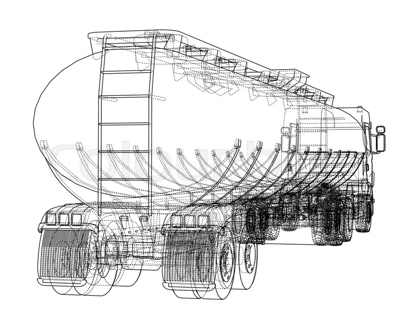 800x633 Oil Truck Sketch Illustration. Vector Image Rendered From 3d Model - Truck Sketch Drawing