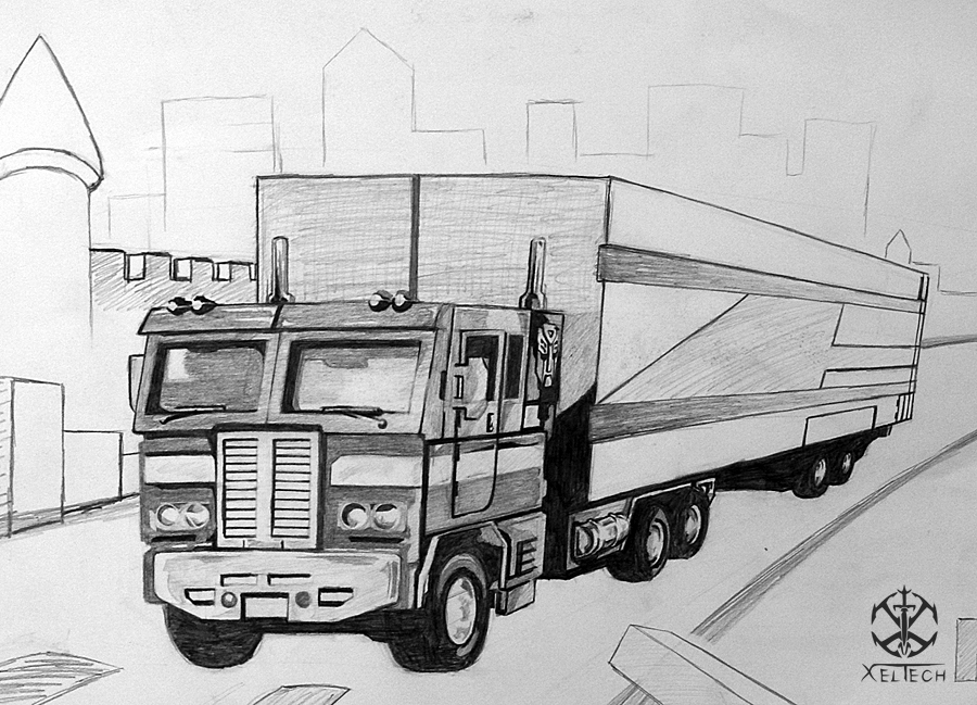 900x649 Optimus Prime Truck Sketch By Xeltecon - Truck Sketch Drawing