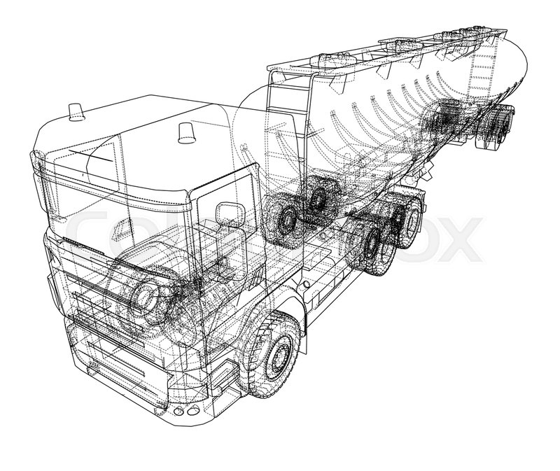 800x673 Oil Truck Sketch Illustration. Vector Image Rendered From 3d Model - Truck Sketch Images