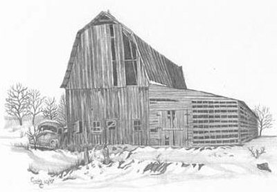 400x278 Old Barn Amp Truck Pencil Sketch - Truck Sketch Images
