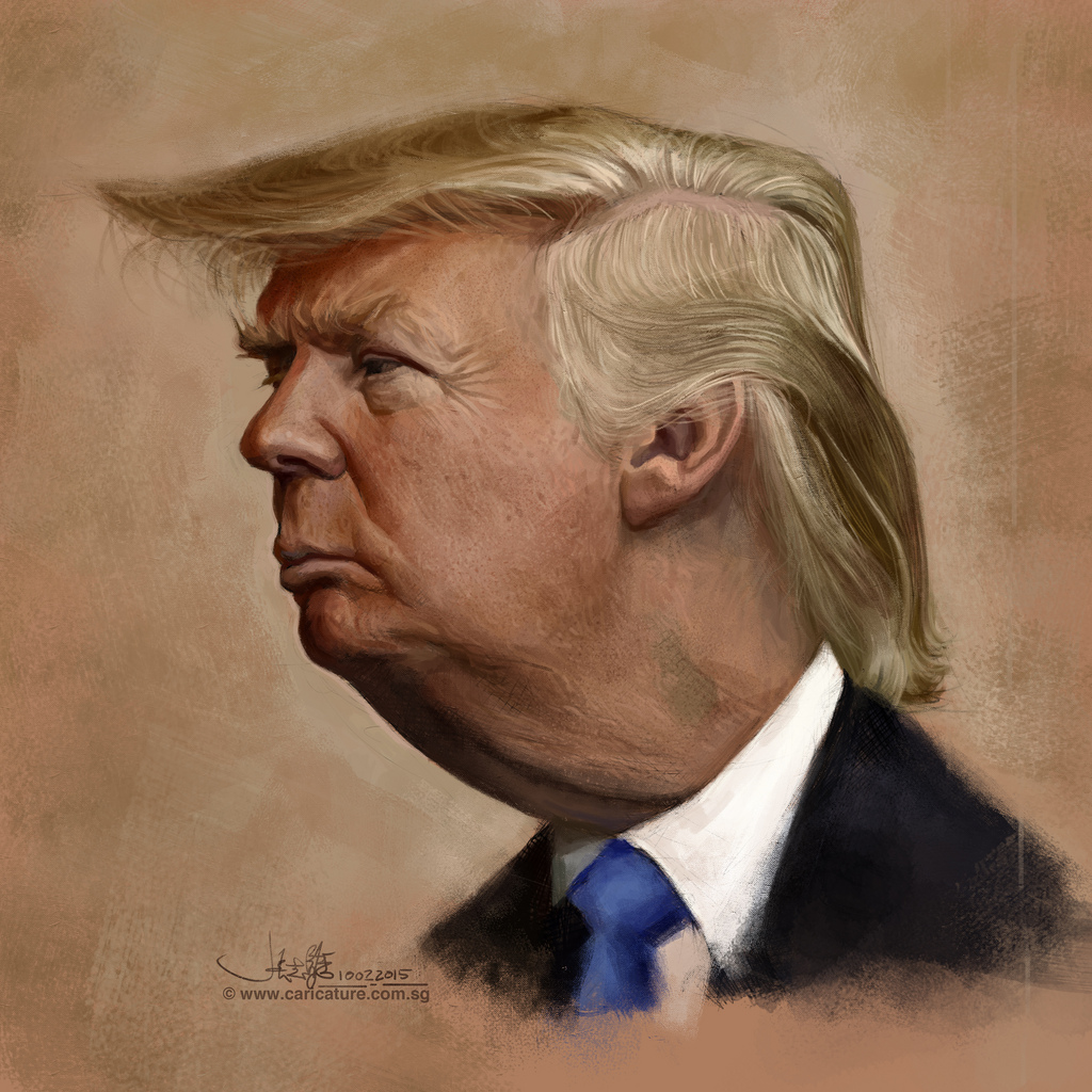 1024x1024 Digital Caricature Sketch Of Donald Trump - Trump Sketch