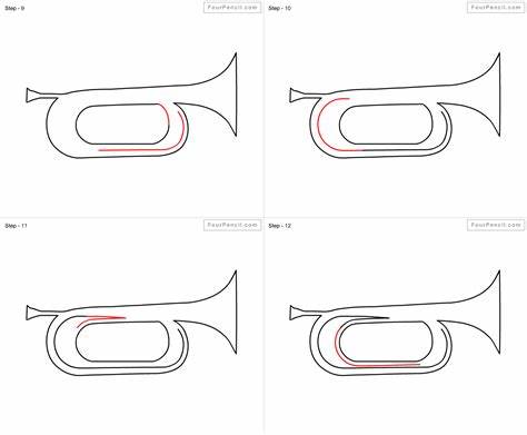 474x391 Simple Trumpet Drawing. How To Draw Trumpet For Kids Step - Trumpet Drawing Sketch