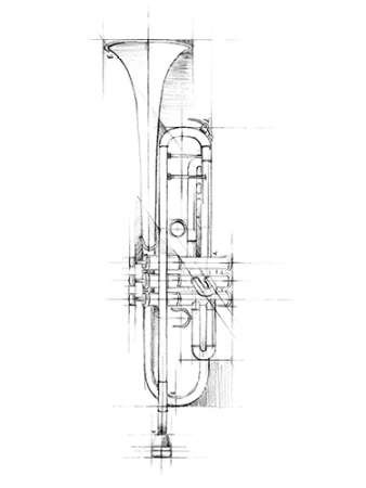 338x450 Trumpet Sketch By Artist Harper, Ethan Illustration Print - Trumpet Drawing Sketch