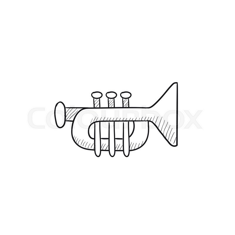 800x800 Trumpet Vector Sketch Icon Isolated On Background. Hand Drawn - Trumpet Drawing Sketch