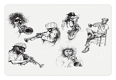 466x323 Music Pet Mats For Food And Water By Lunarable, Sketch - Trumpet Drawing Sketch