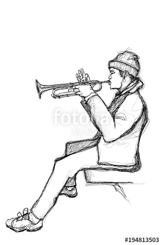 330x500 Sketch Of A Trumpet Player Stock Image And Royalty Free Vector - Trumpet Sketch