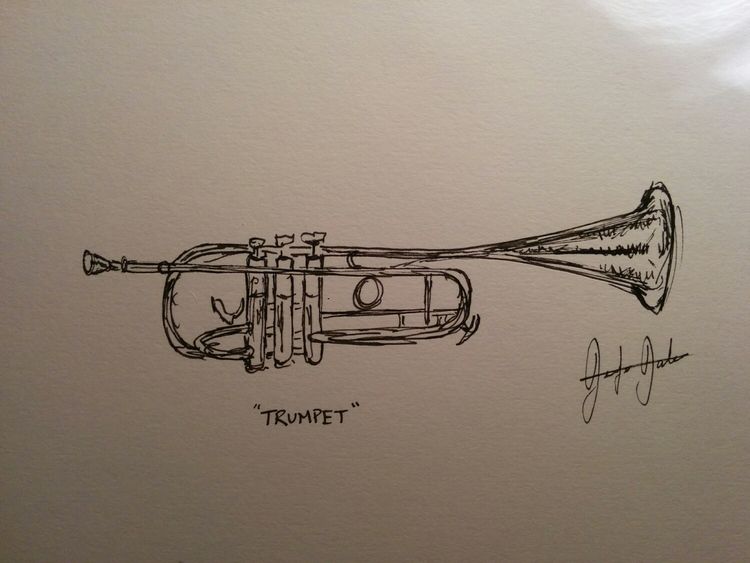 750x563 Trumpet Sketch Jennifer Jackson Original Artwork - Trumpet Sketch