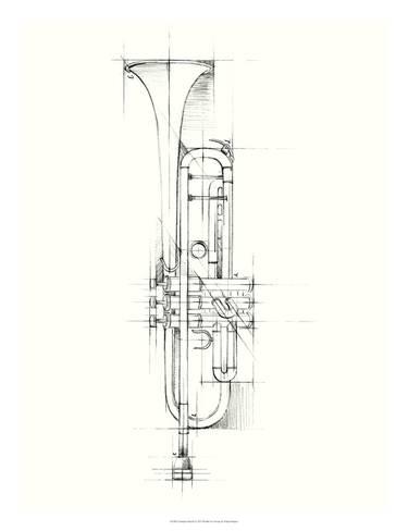 375x488 Trumpet Sketch Premium Giclee Print By Ethan Harper - Trumpet Sketch