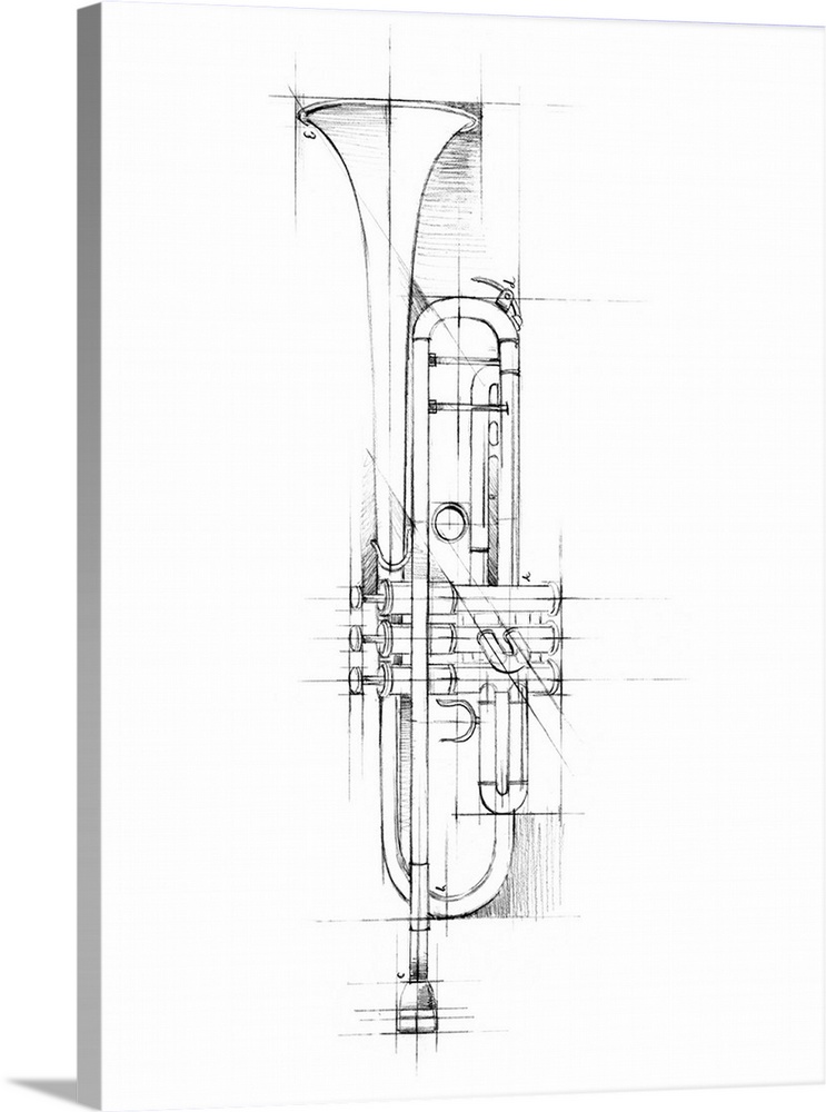 743x1000 Trumpet Sketch Wall Art, Canvas Prints, Framed Prints, Wall Peels - Trumpet Sketch