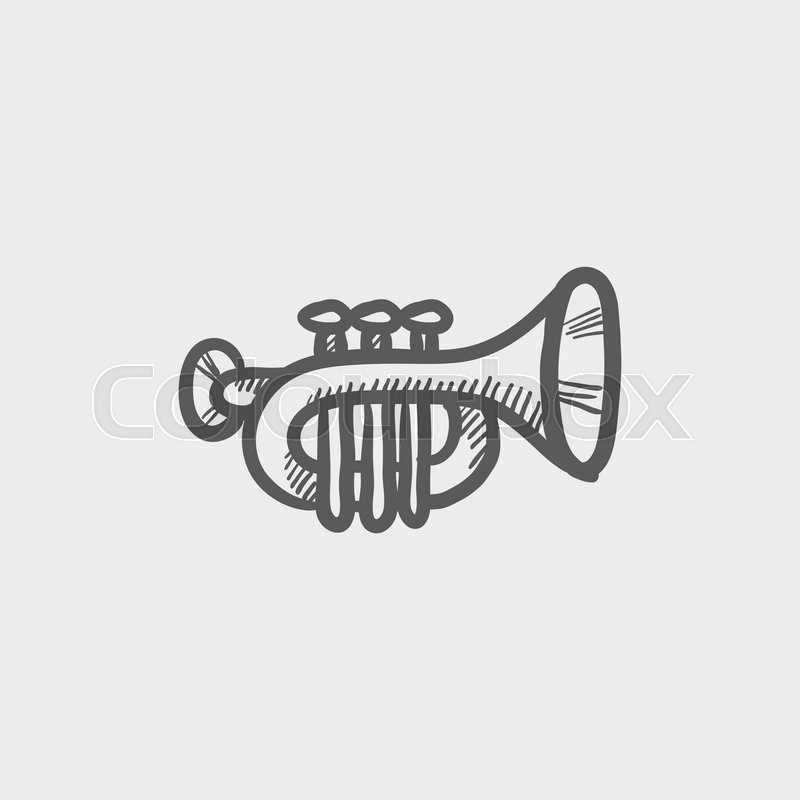 800x800 Trumpet Sketch Icon For Web And Mobile. Hand Drawn Vector Dark - Trumpet Sketch
