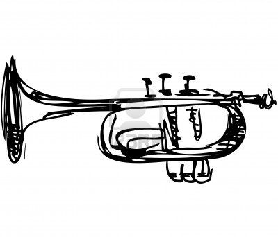 400x342 A Sketch Of Copper Cornet Musical Instrument Music - Trumpet Sketch