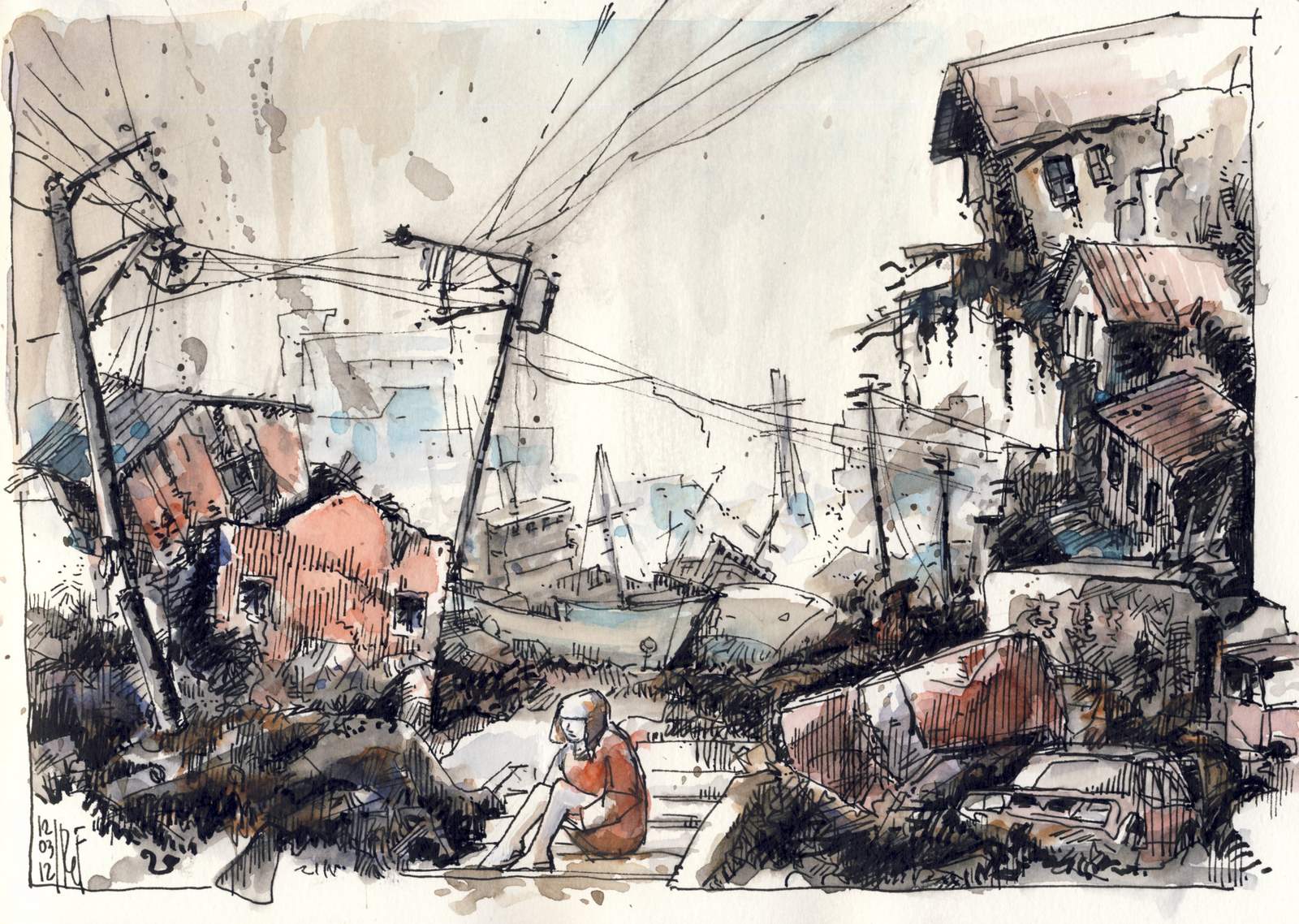 1600x1138 Rene Fijten Sketches Tsunami Japan - Tsunami Sketch