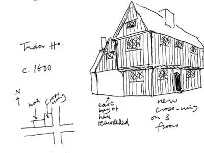 400x300 Tudor House, Roberts Sketch C1600 East Meon History - Tudor Sketches