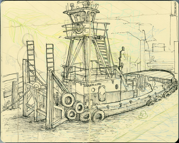 600x478 Tugboat On The Petaluma River The Artist On The Road - Tugboat Sketch