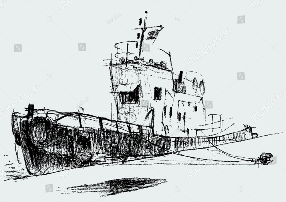 1000x706 River Ship Ez Canvas - Tugboat Sketch