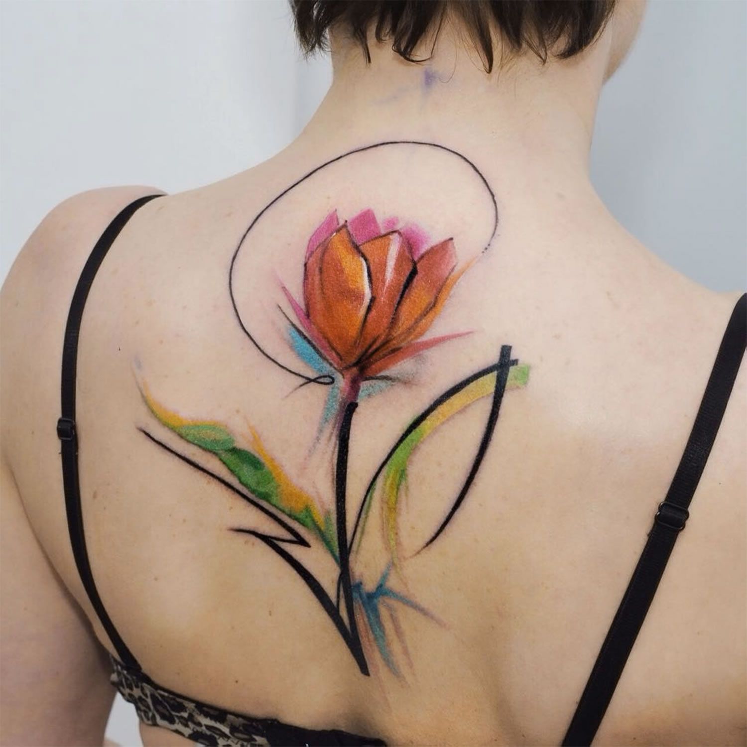 1500x1500 Watercolour Tattoo With Tulip And Sketch Work - Tulip Sketch