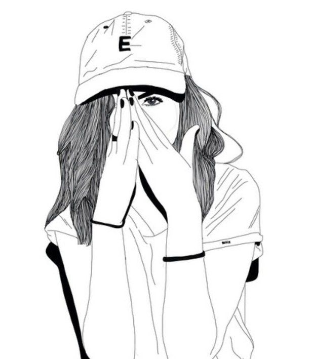 610x709 Outline Tumblr Girls Black And White - Tumblr Sketch Girl