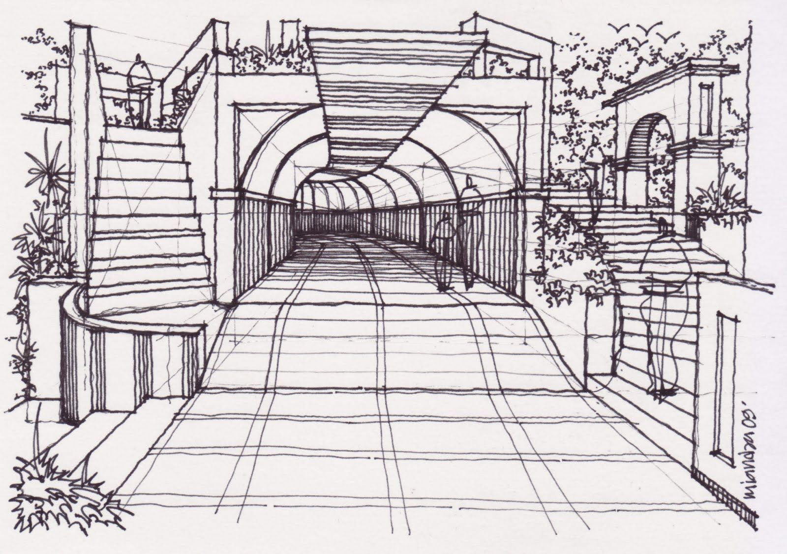 1600x1127 Multi Point Perspective How To Draw A Tunnel Drawing - Tunnel Sketch