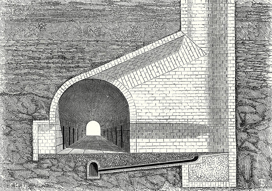 900x631 Cross Section Of A Tunnel With A Ventilation Shaft Drawing By - Tunnel Sketch