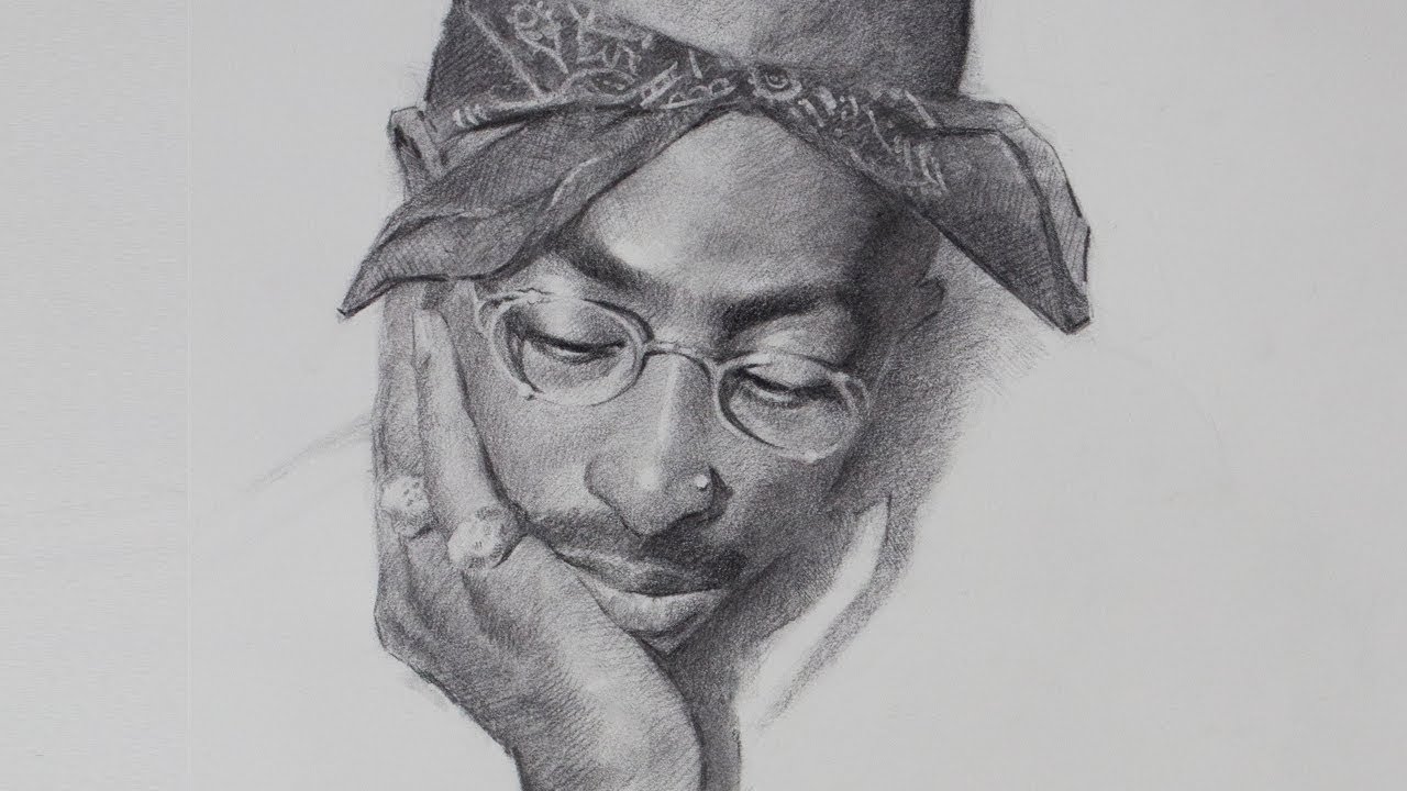 1280x720 Tupac Shakur Portrait Drawing In Charcoal - Tupac Shakur Sketch