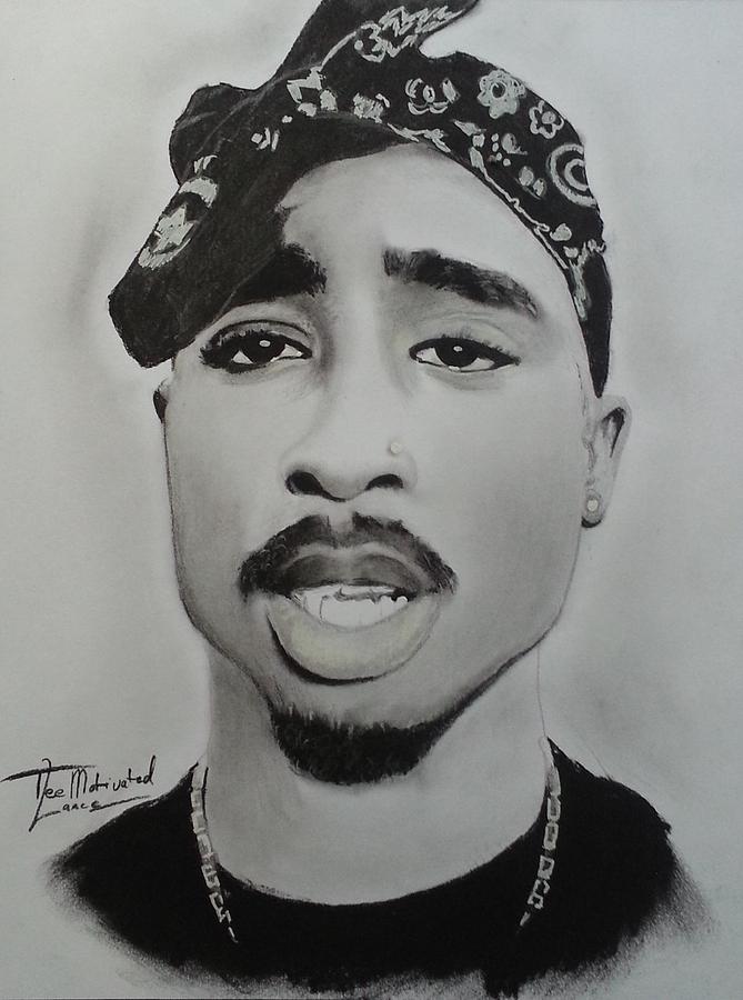 669x900 Tupac Charcoal Drawing Drawing By Lance Freeman - Tupac Sketch