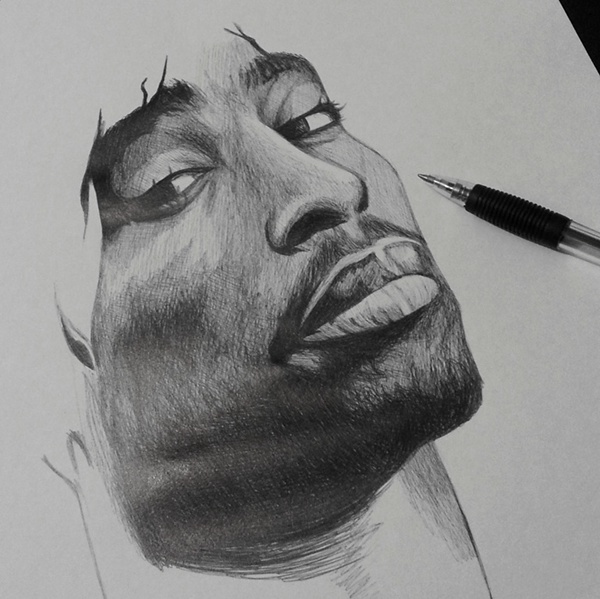 600x599 Tupac Portrait Drawing On Behance - Tupac Sketch