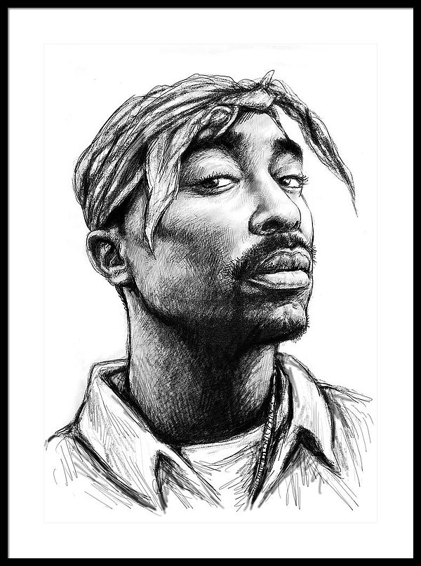 600x807 Tupac Shakur Art Drawing Sketch Portrait Framed Print By Kim Wang - Tupac Sketch