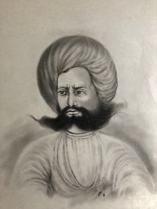 225x300 Original Indian Rajasthani Pencil Sketch Drawing Man With Turban - Turban Sketch