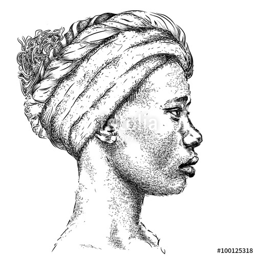 500x500 Pretty African American Girl In A Turban. Beautiful Black Woman - Turban Sketch