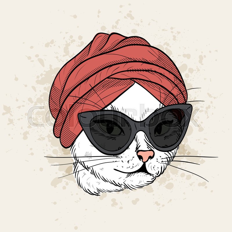 800x800 Vector Color Sketch Of Elegant Cat Woman Face With Turban And - Turban Sketch