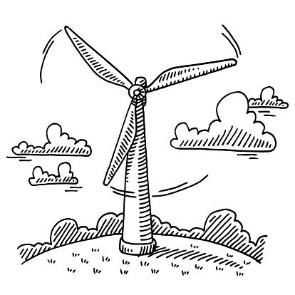 414x414 Rotating Wind Turbine Drawing Vektor Drawings - Turbine Sketch