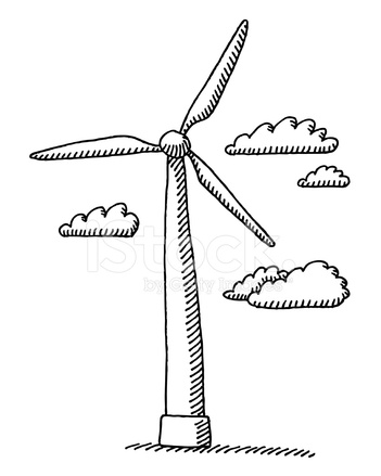 351x439 Wind Turbine Clouds Drawing Stock Vector - Turbine Sketch