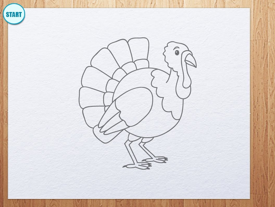 1056x793 How To Draw A Cartoon Turkey Thanksgiving Day - Turkey Sketch Simple
